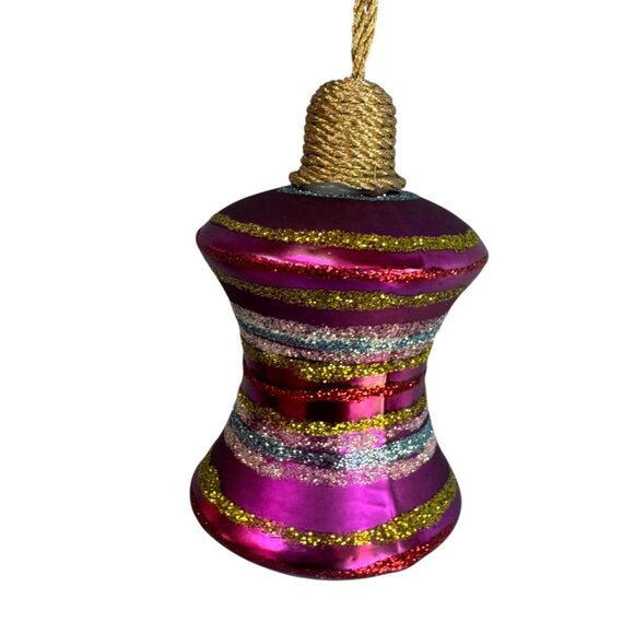 German Glass Glittered Spindle Ornament Purple Blue Gold 3 1/2 Inch Holiday Déco - Picture 3 of 6